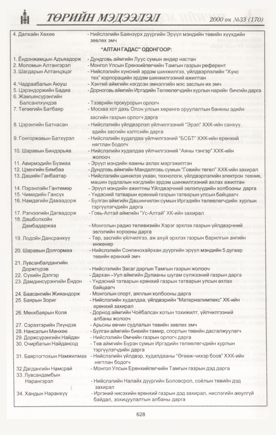 «Төрийн мэдээлэл» № 34, файлын 170-р хуудас