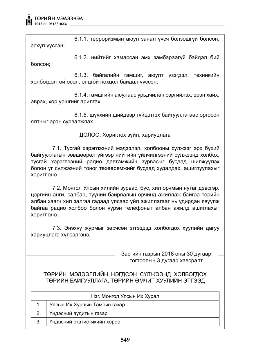 «Төрийн мэдээлэл» № 18, файлын 30-р хуудас