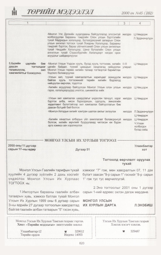 «Төрийн мэдээлэл» № 46, файлын 411-р хуудас