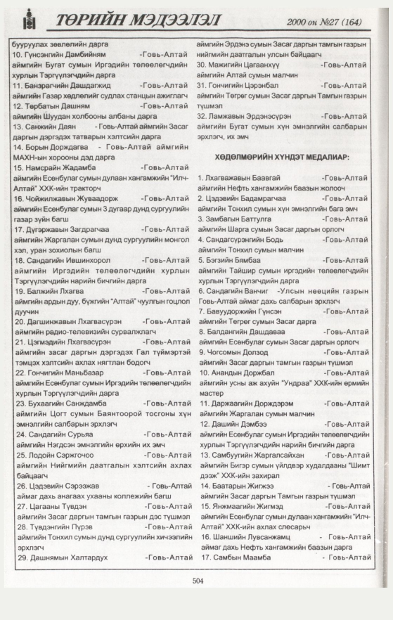 «Төрийн мэдээлэл» № 47, файлын 22-р хуудас