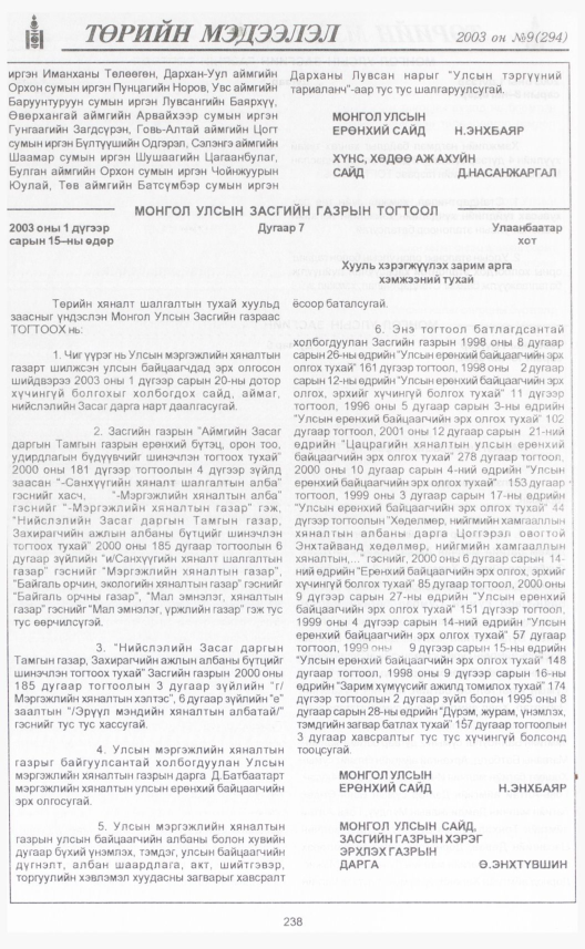 «Төрийн мэдээлэл» № 7, файлын 261-р хуудас