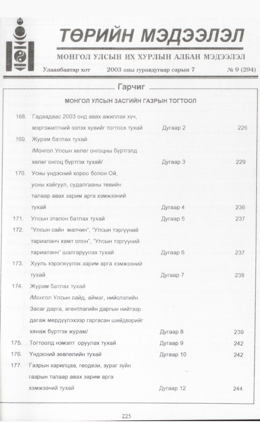 «Төрийн мэдээлэл» № 11, файлын 250-р хуудас