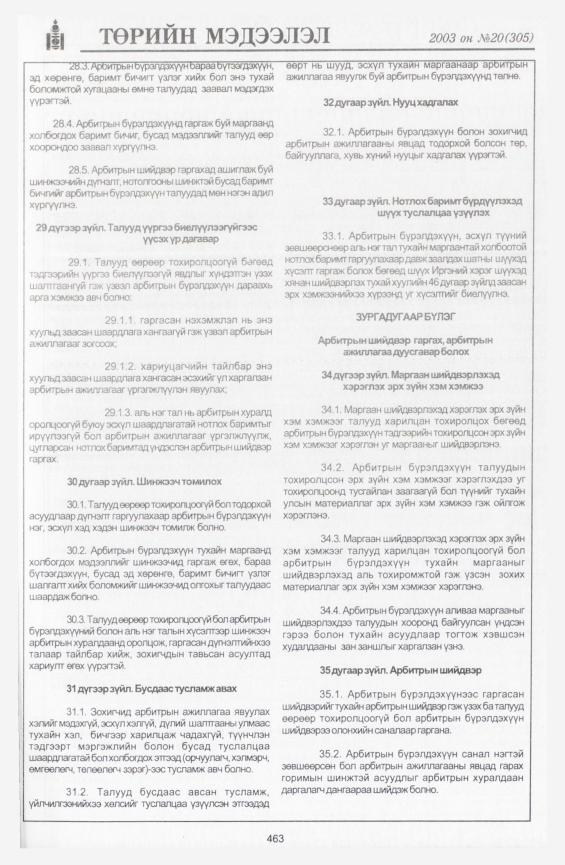 «Төрийн мэдээлэл» № 20, 463-р хуудасны скан