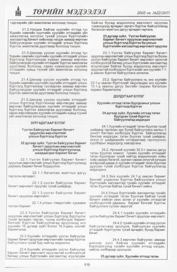«Төрийн мэдээлэл» № 22, 519-р хуудасны скан