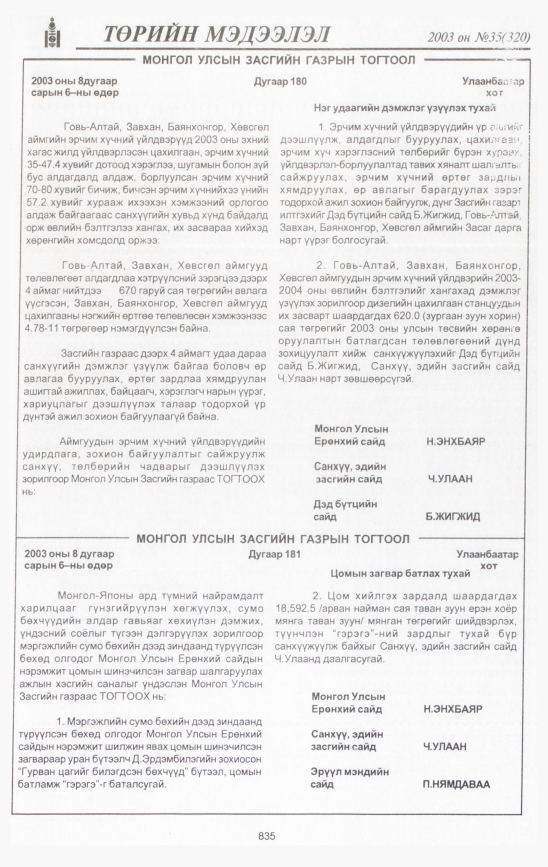 «Төрийн мэдээлэл» № 36, файлын 254-р хуудас