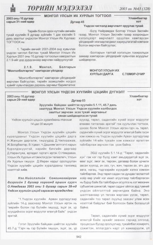 «Төрийн мэдээлэл» № 42, файлын 121-р хуудас