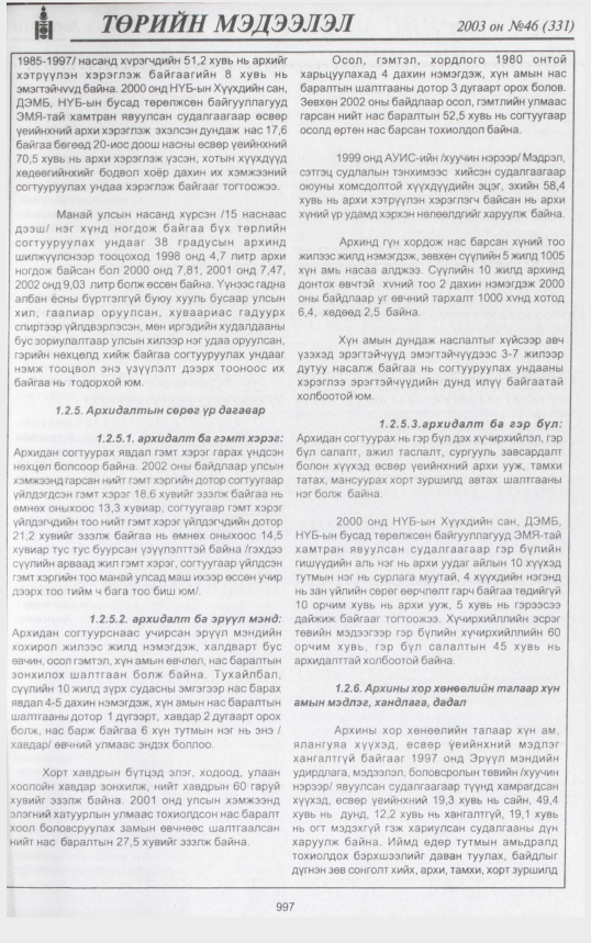 «Төрийн мэдээлэл» № 46, 997-р хуудасны скан