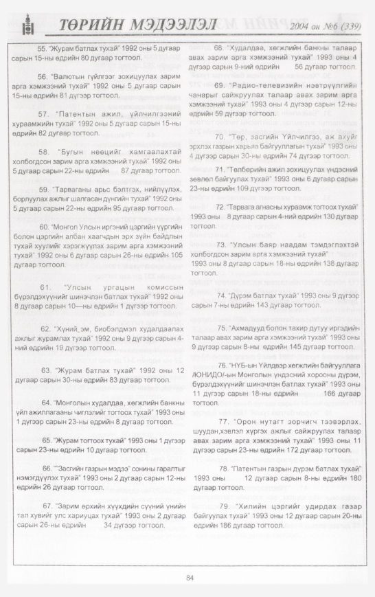 «Төрийн мэдээлэл» № 2, файлын 107-р хуудас