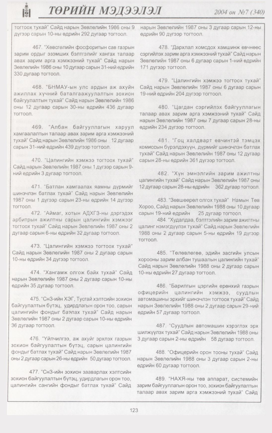 «Төрийн мэдээлэл» № 7, файлын 150-р хуудас