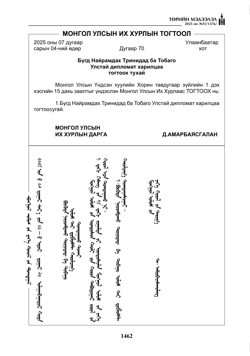 «Төрийн мэдээлэл» № 31, файлын 55-р хуудас