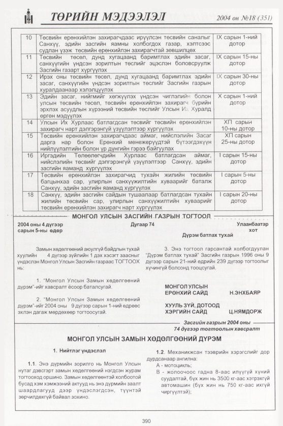«Төрийн мэдээлэл» № 18, 390-р хуудасны скан