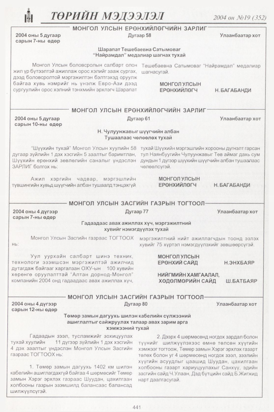 «Төрийн мэдээлэл» № 18, файлын 216-р хуудас