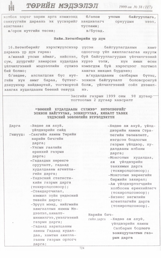 «Төрийн мэдээлэл» № 38, 724-р хуудасны скан