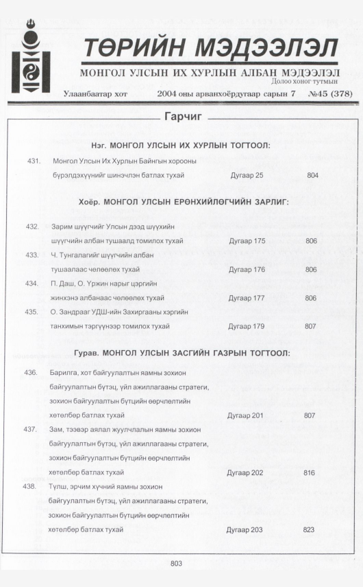 «Төрийн мэдээлэл» № 42, файлын 274-р хуудас