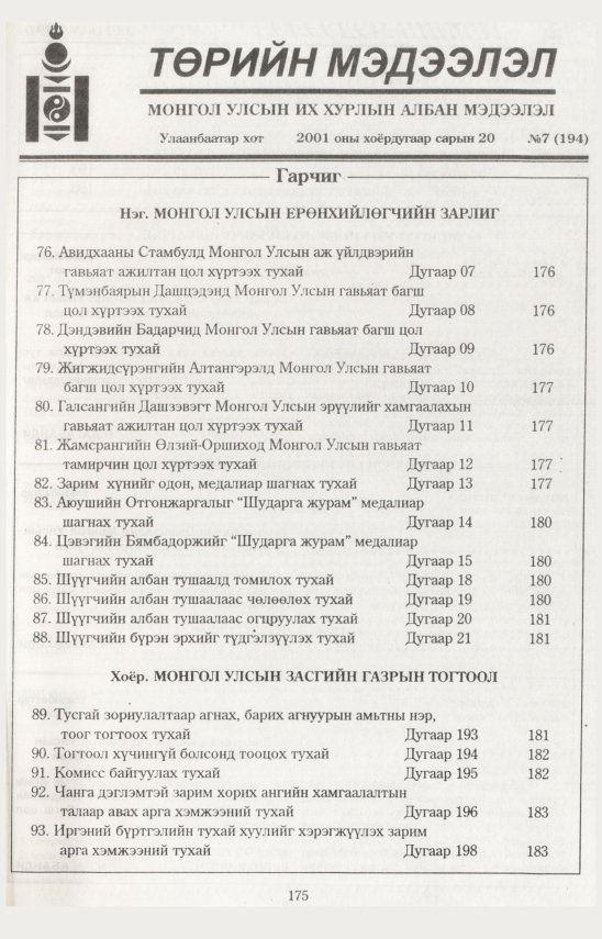 «Төрийн мэдээлэл» № 5, файлын 192-р хуудас