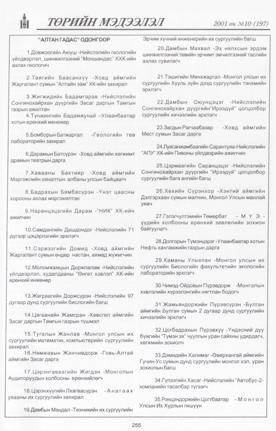 «Төрийн мэдээлэл» № 9, файлын 284-р хуудас