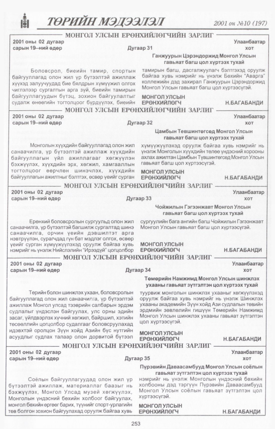 «Төрийн мэдээлэл» № 10, 253-р хуудасны скан