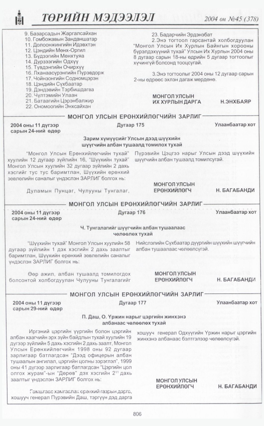 «Төрийн мэдээлэл» № 45, 806-р хуудасны скан