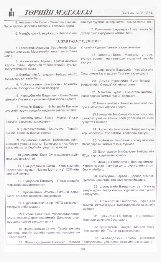 «Төрийн мэдээлэл» № 25, файлын 383-р хуудас