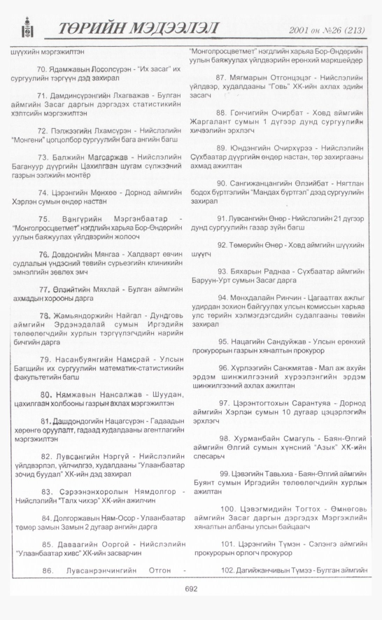 «Төрийн мэдээлэл» № 25, файлын 385-р хуудас