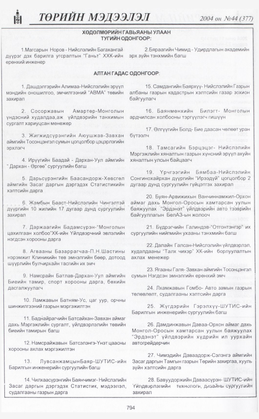 «Төрийн мэдээлэл» № 46, файлын 261-р хуудас