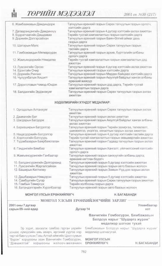 «Төрийн мэдээлэл» № 30, 782-р хуудасны скан