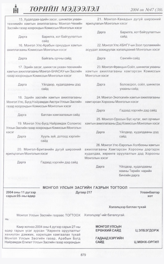 «Төрийн мэдээлэл» № 47, 879-р хуудасны скан