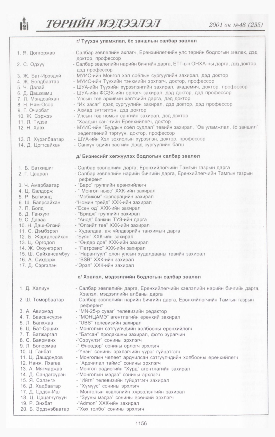 «Төрийн мэдээлэл» № 48, 1156-р хуудасны скан