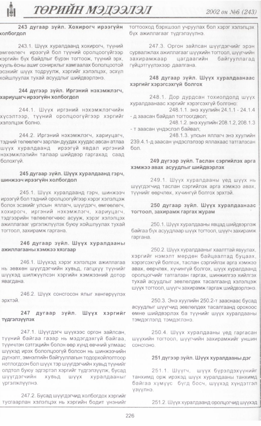«Төрийн мэдээлэл» № 6, файлын 245-р хуудас