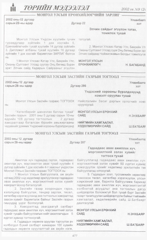 «Төрийн мэдээлэл» № 9, 477-р хуудасны скан