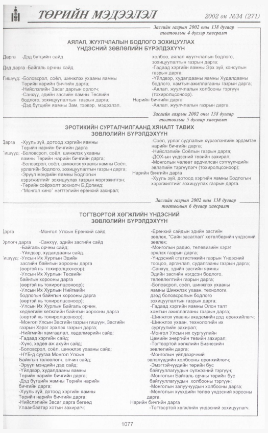 «Төрийн мэдээлэл» № 34, 1077-р хуудасны скан
