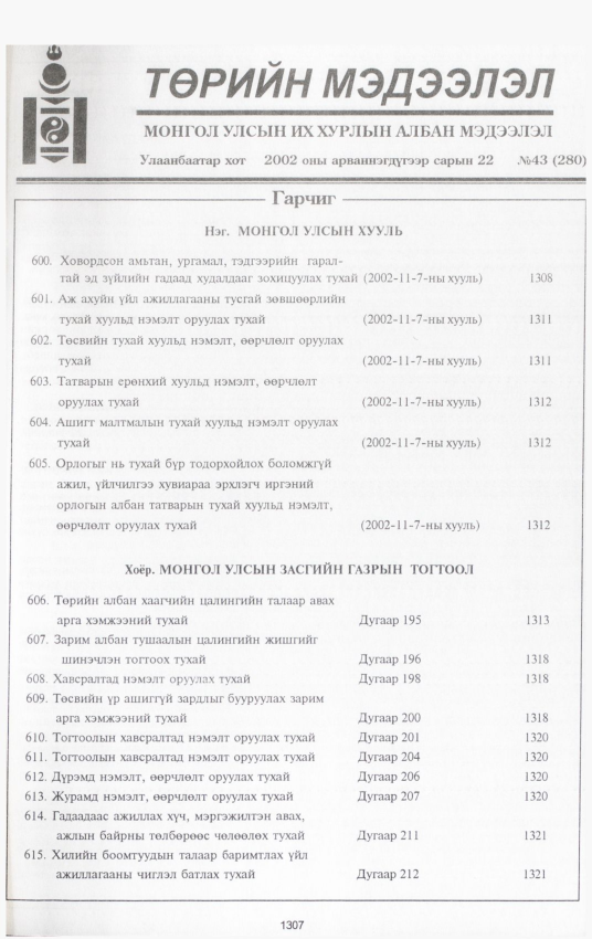 «Төрийн мэдээлэл» № 40, файлын 156-р хуудас