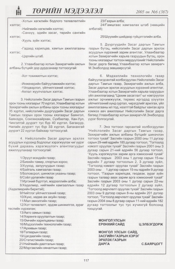 «Төрийн мэдээлэл» № 5, файлын 168-р хуудас