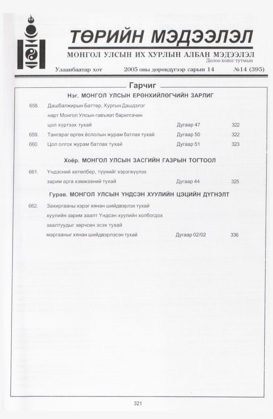 «Төрийн мэдээлэл» № 11, файлын 394-р хуудас