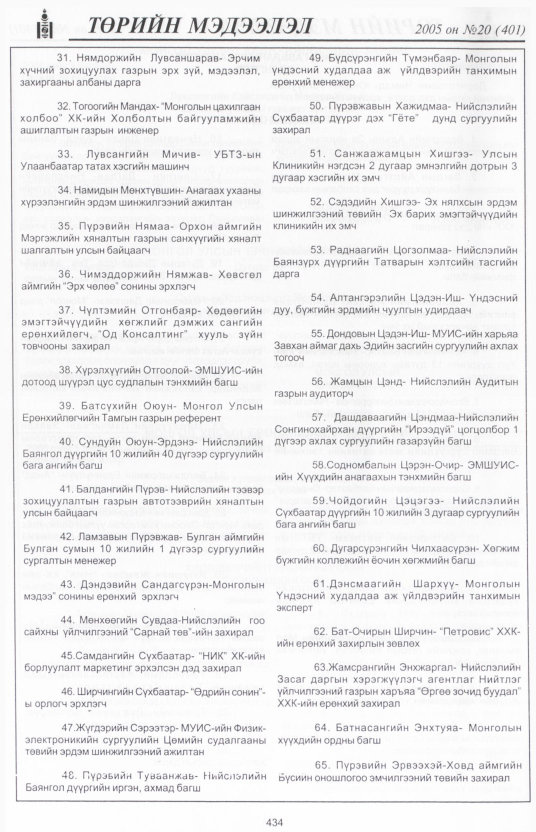 «Төрийн мэдээлэл» № 20, 434-р хуудасны скан