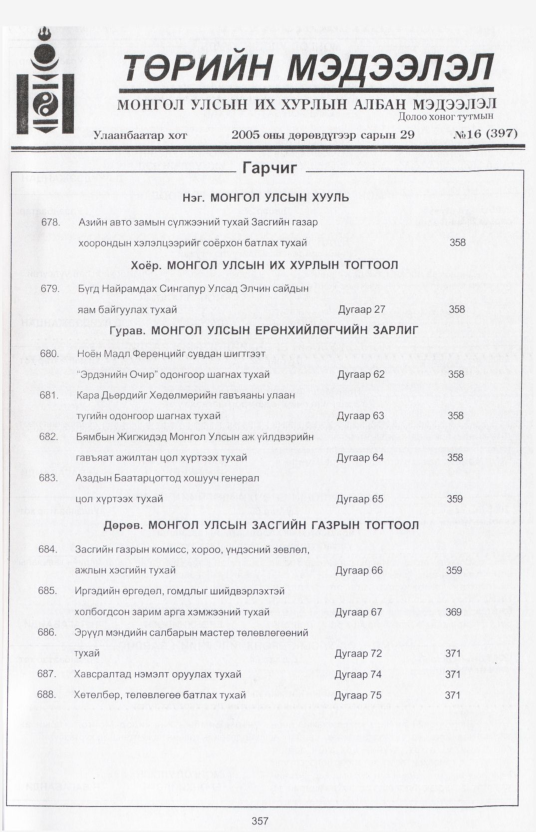 «Төрийн мэдээлэл» № 29, файлын 22-р хуудас