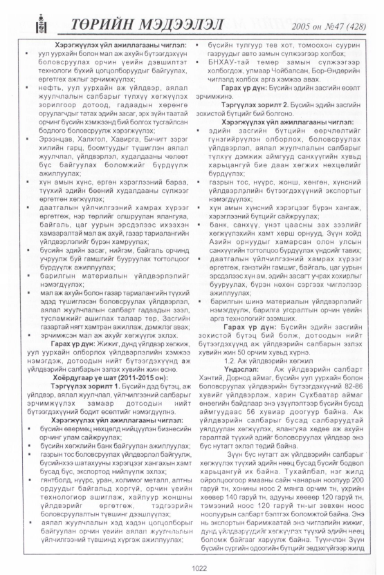 «Төрийн мэдээлэл» № 46, файлын 425-р хуудас