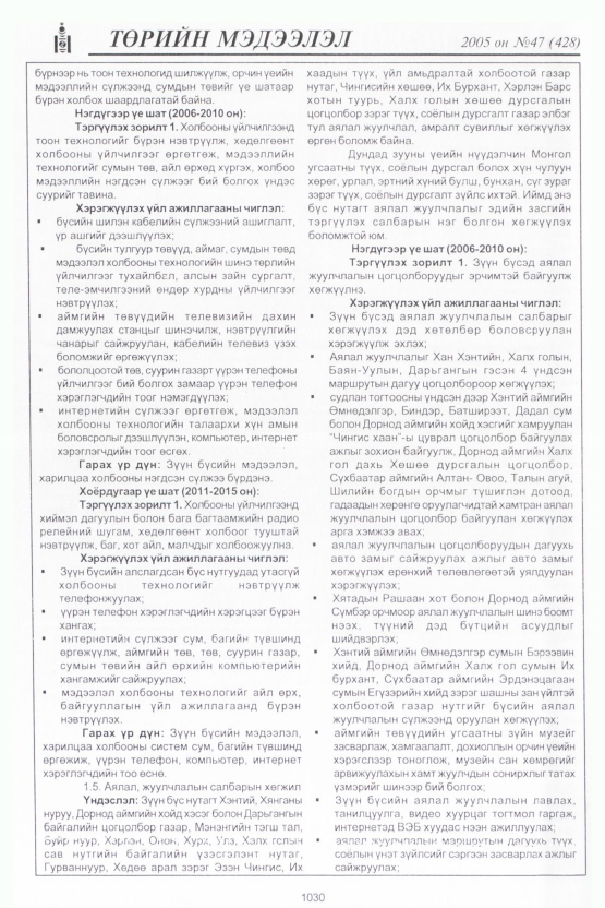 «Төрийн мэдээлэл» № 47, 1030-р хуудасны скан