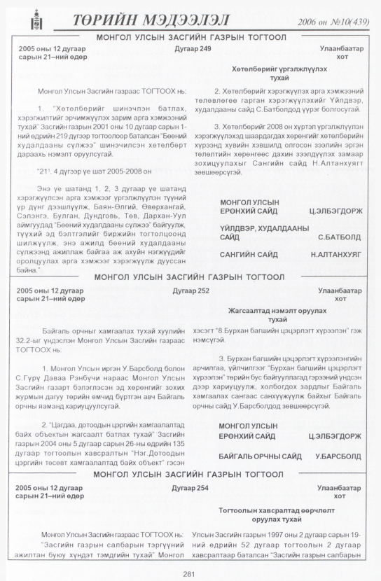 «Төрийн мэдээлэл» № 10, 281-р хуудасны скан