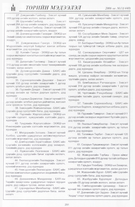 «Төрийн мэдээлэл» № 11, 291-р хуудасны скан