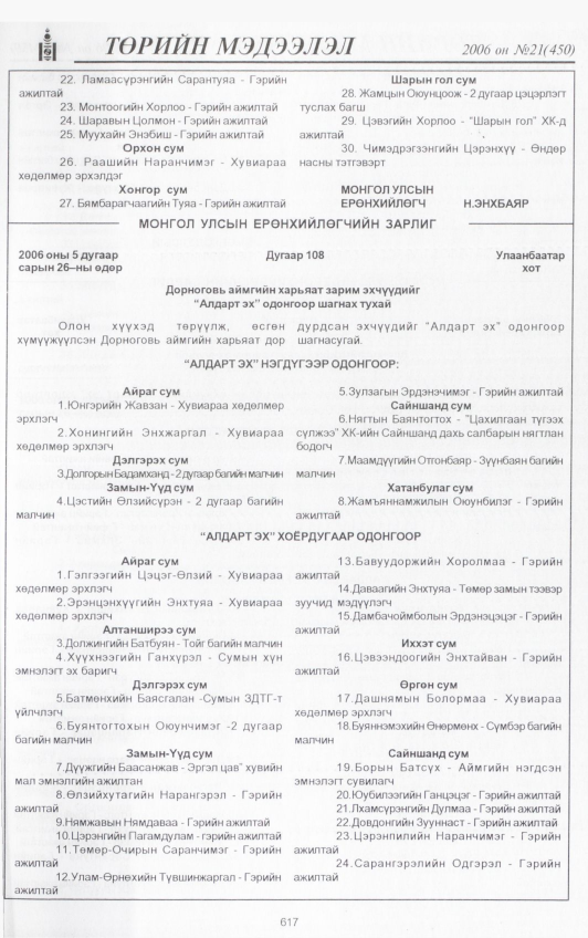 «Төрийн мэдээлэл» № 21, 617-р хуудасны скан