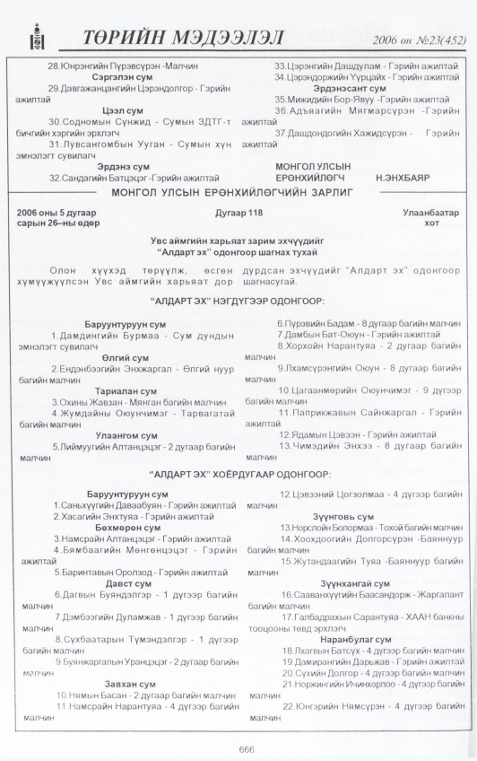 «Төрийн мэдээлэл» № 23, 666-р хуудасны скан