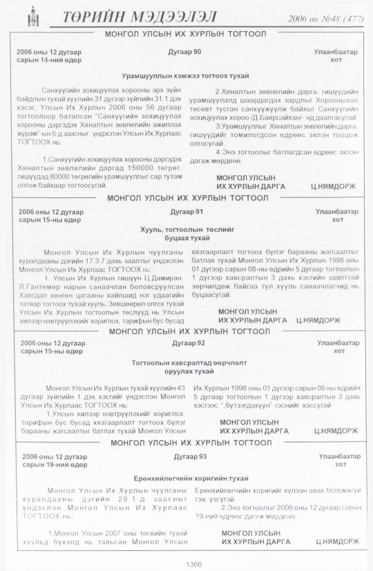 «Төрийн мэдээлэл» № 48, 1366-р хуудасны скан