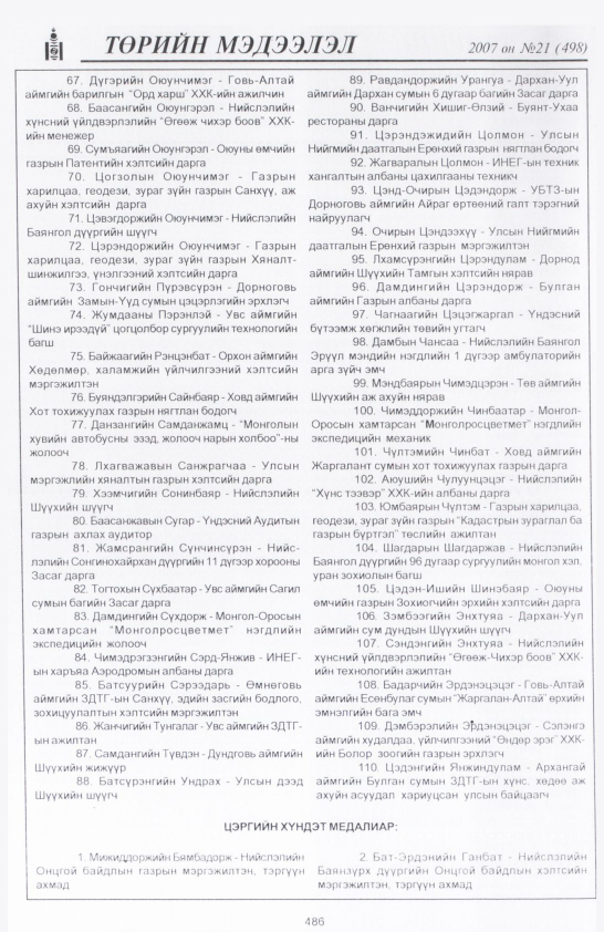 «Төрийн мэдээлэл» № 20, файлын 205-р хуудас