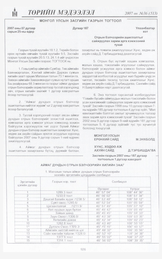 «Төрийн мэдээлэл» № 34, файлын 405-р хуудас