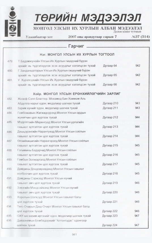 «Төрийн мэдээлэл» № 41, файлын 2-р хуудас