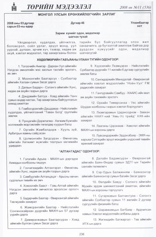 «Төрийн мэдээлэл» № 10, файлын 279-р хуудас