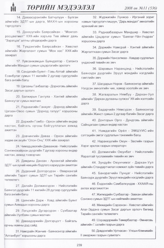 «Төрийн мэдээлэл» № 11, 239-р хуудасны скан