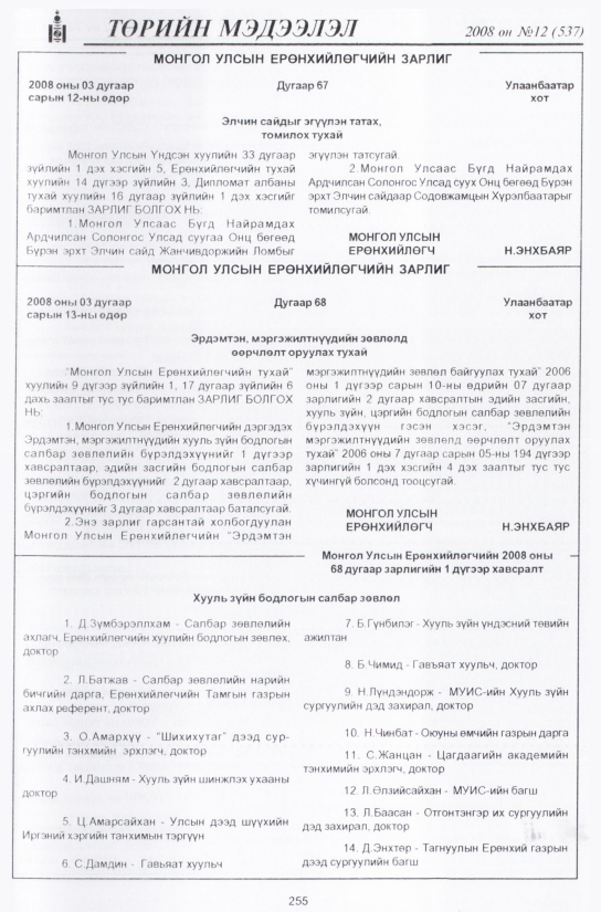 «Төрийн мэдээлэл» № 12, 255-р хуудасны скан