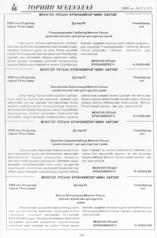 «Төрийн мэдээлэл» № 12, 266-р хуудасны скан